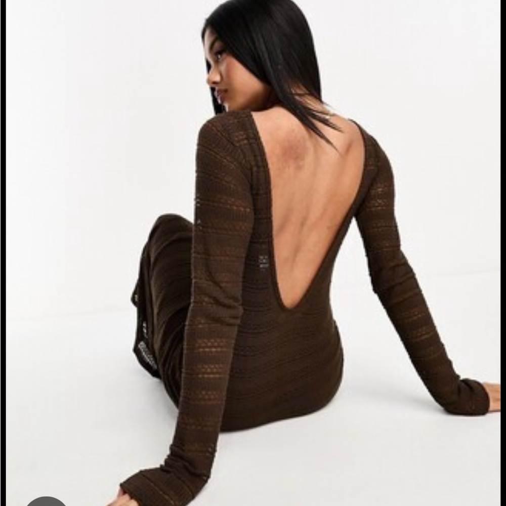 ASOS Chocolate Long Sleeve Knit Dress - Picture 3 of 5